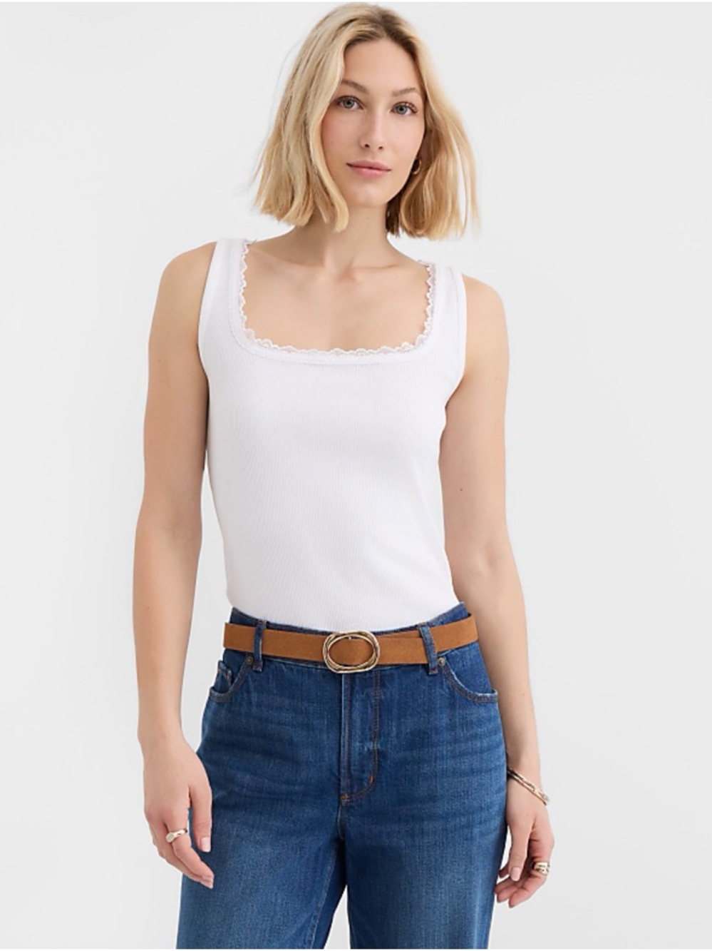 LOFT Petite Lace Trim Perfect Ribbed Square Neck Tank Top NWT